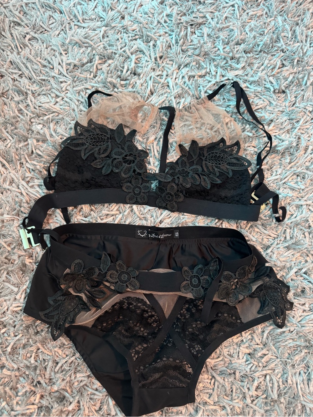 Black Floral Lace Bralette & Bikini Set